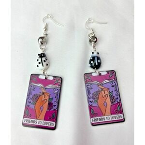Handmade Dangly Earrings Friends to Lovers Reader Tarot Card Bookworm Fantasy